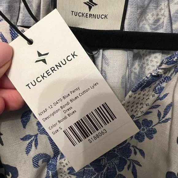 Tuckernuck Blue and White Floral Border-Print Maxi Dress with Tie Belt - Picture 3 of 3